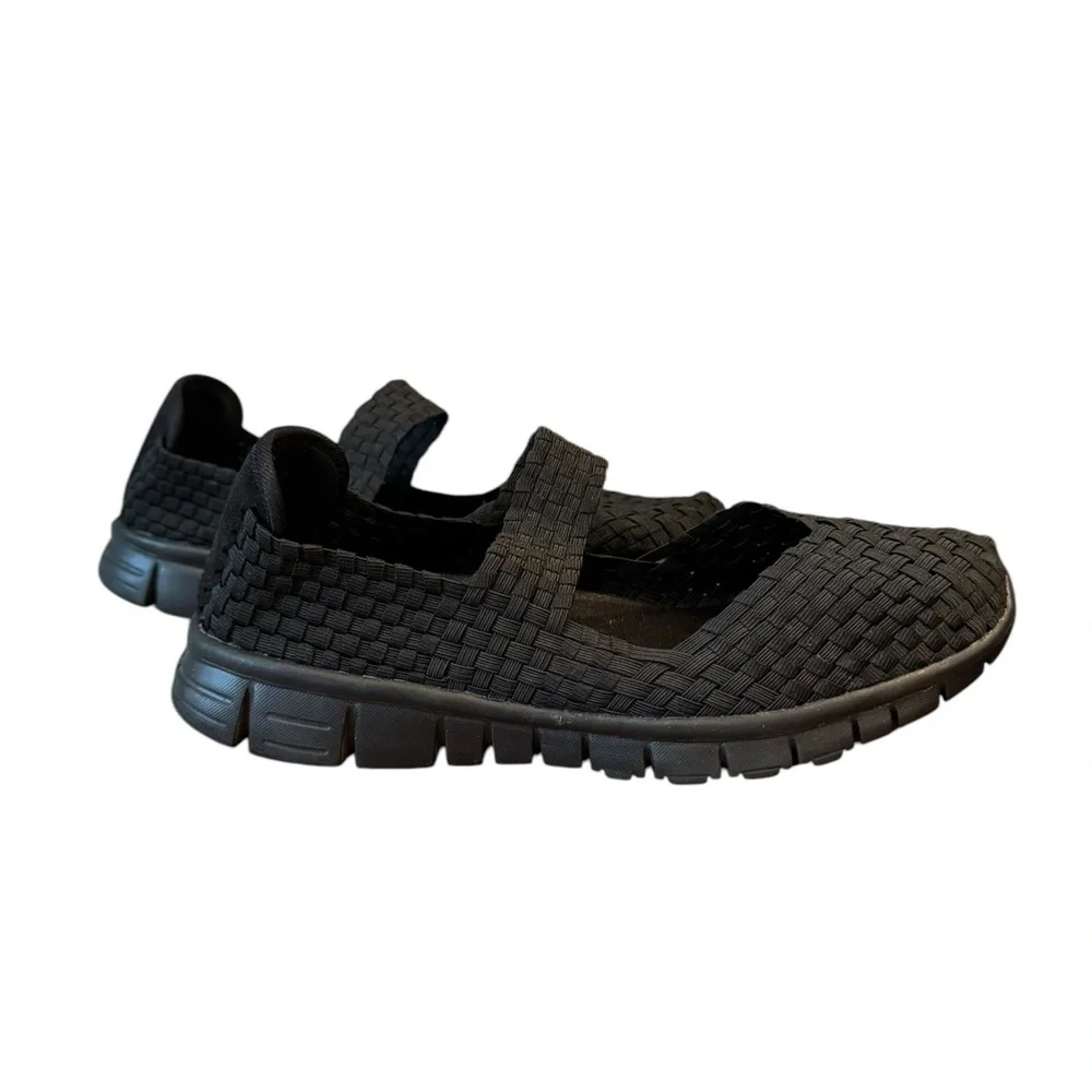Women's Black Woven Elastic Flats, size‎ 12WW